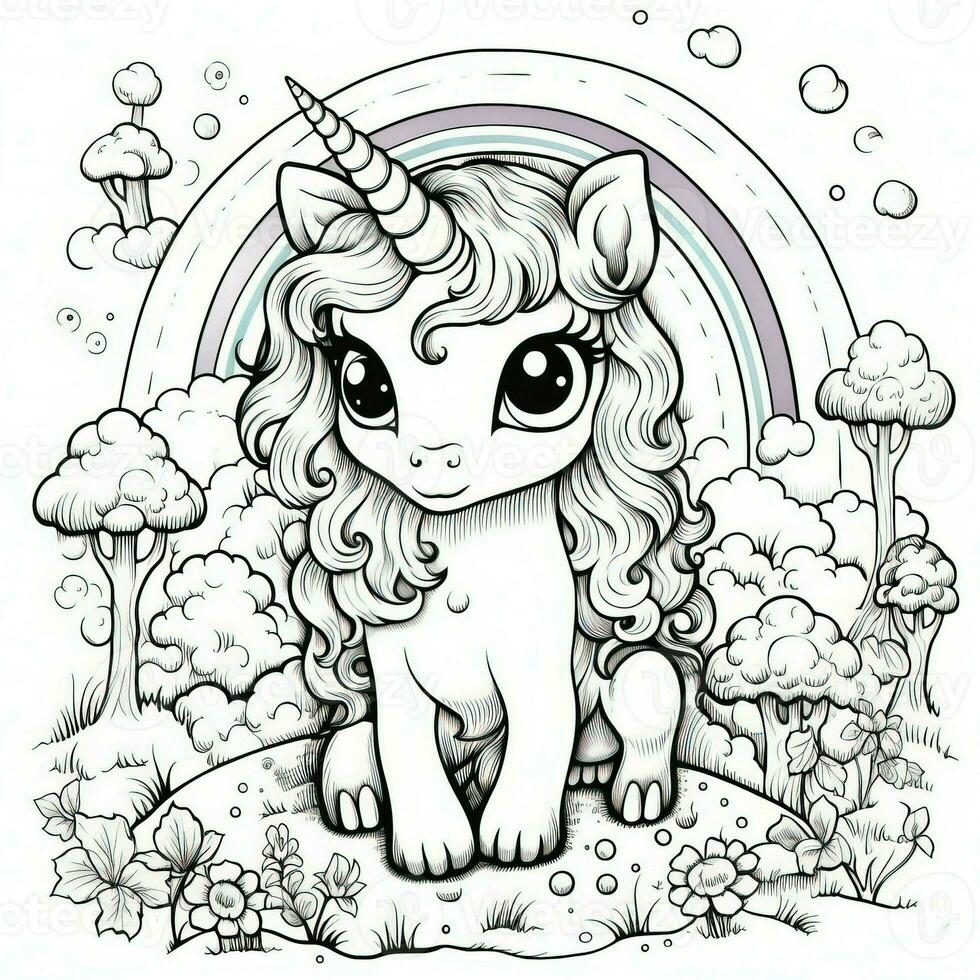 Kawaii Unicorn Coloring Pages 26774398 Stock Photo at Vecteezy