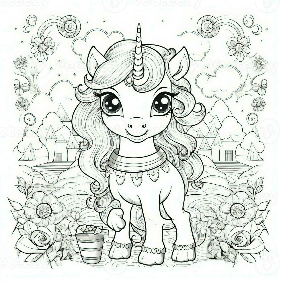 Kawaii Unicorn Coloring Pages photo