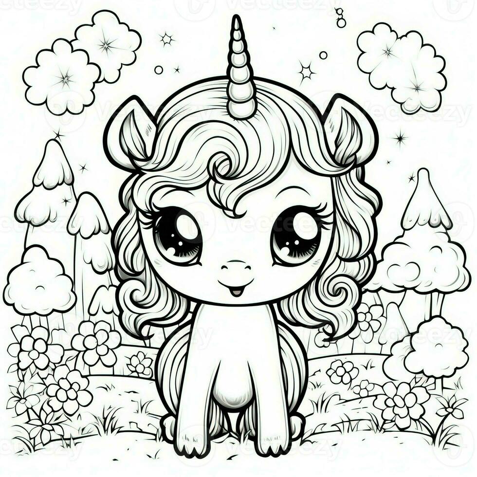 Kawaii Unicorn Coloring Pages photo