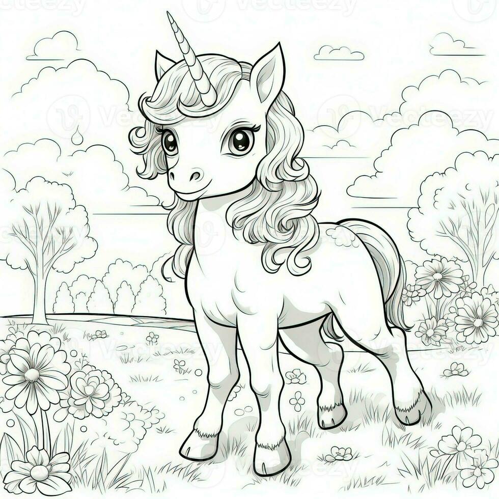 Kawaii Unicorn Coloring Pages photo