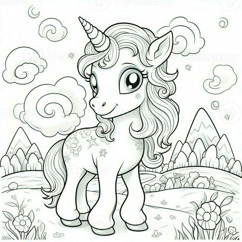 Kawaii Unicorn Coloring Pages photo