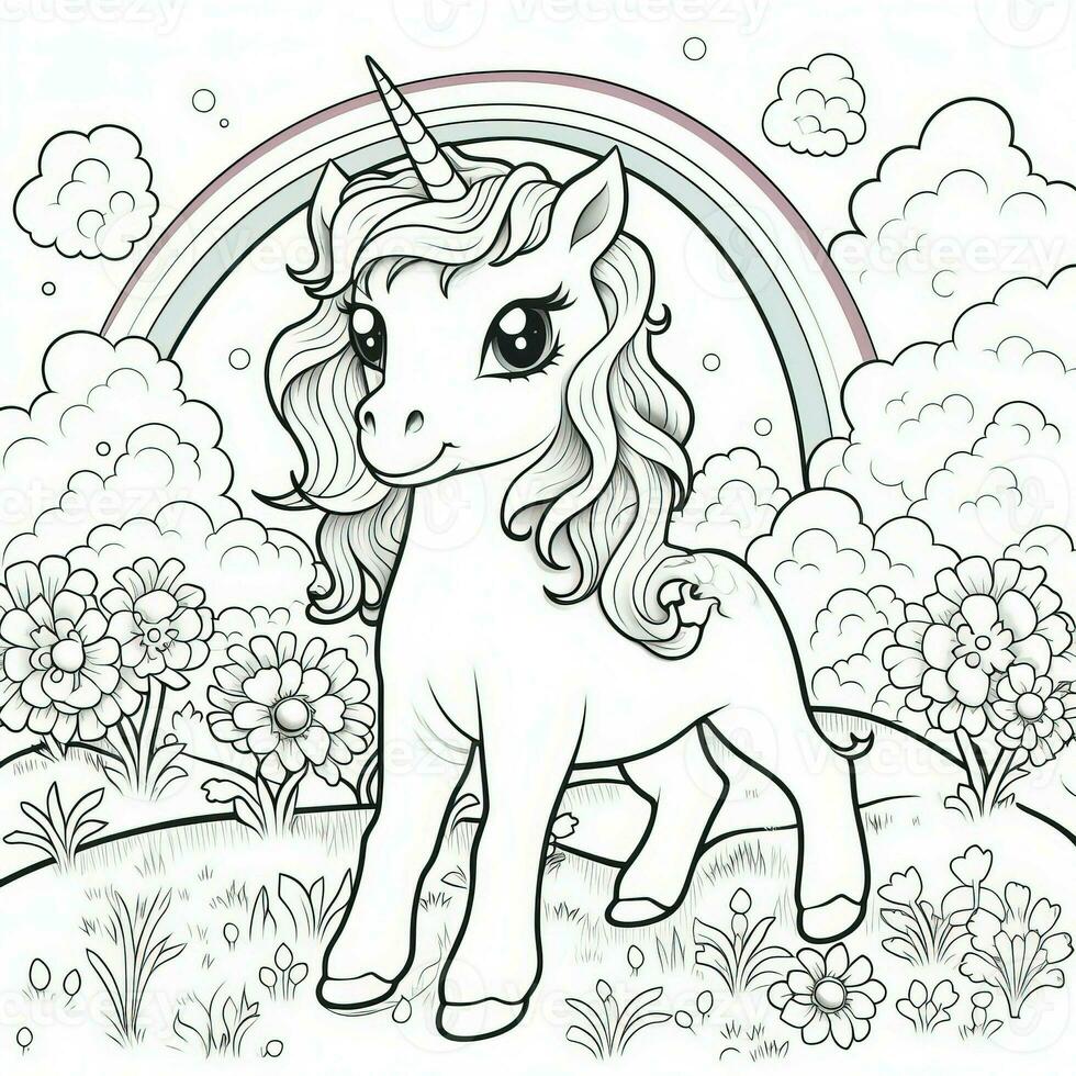 Kawaii Unicorn Coloring Pages photo