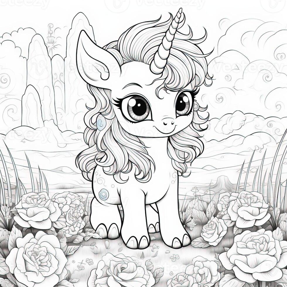 Kawaii Unicorn Coloring Pages photo