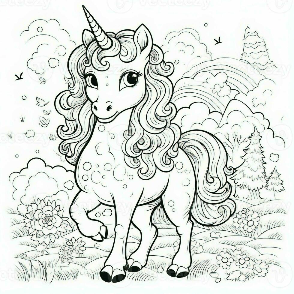 Kawaii Unicorn Coloring Pages photo