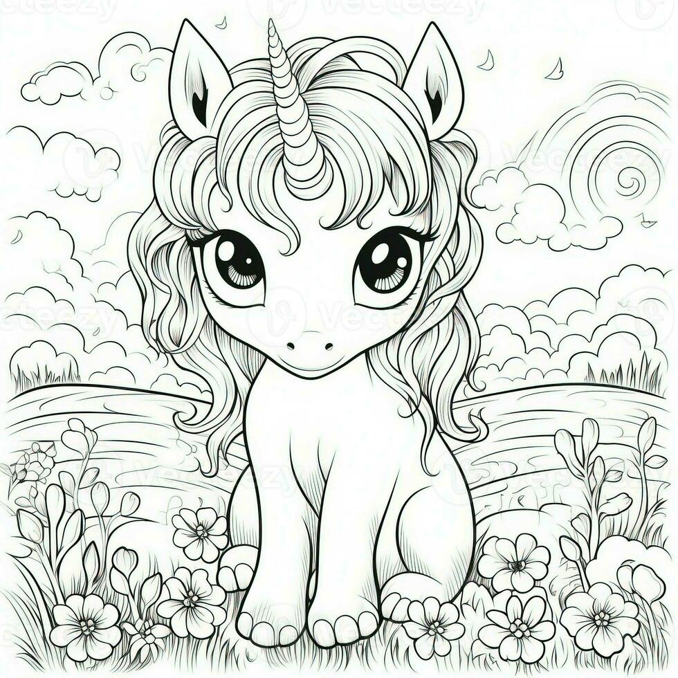 Kawaii Unicorn Coloring Pages photo