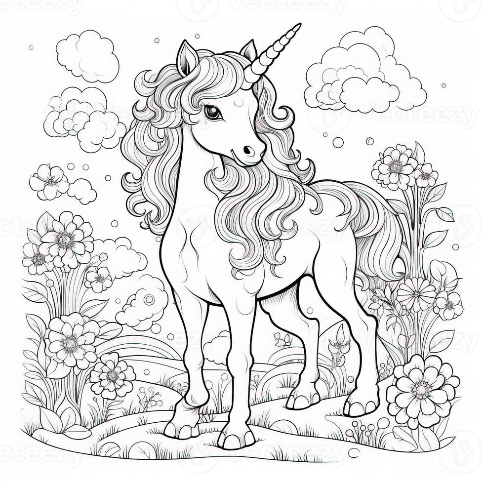 Kawaii Unicorn Coloring Pages photo