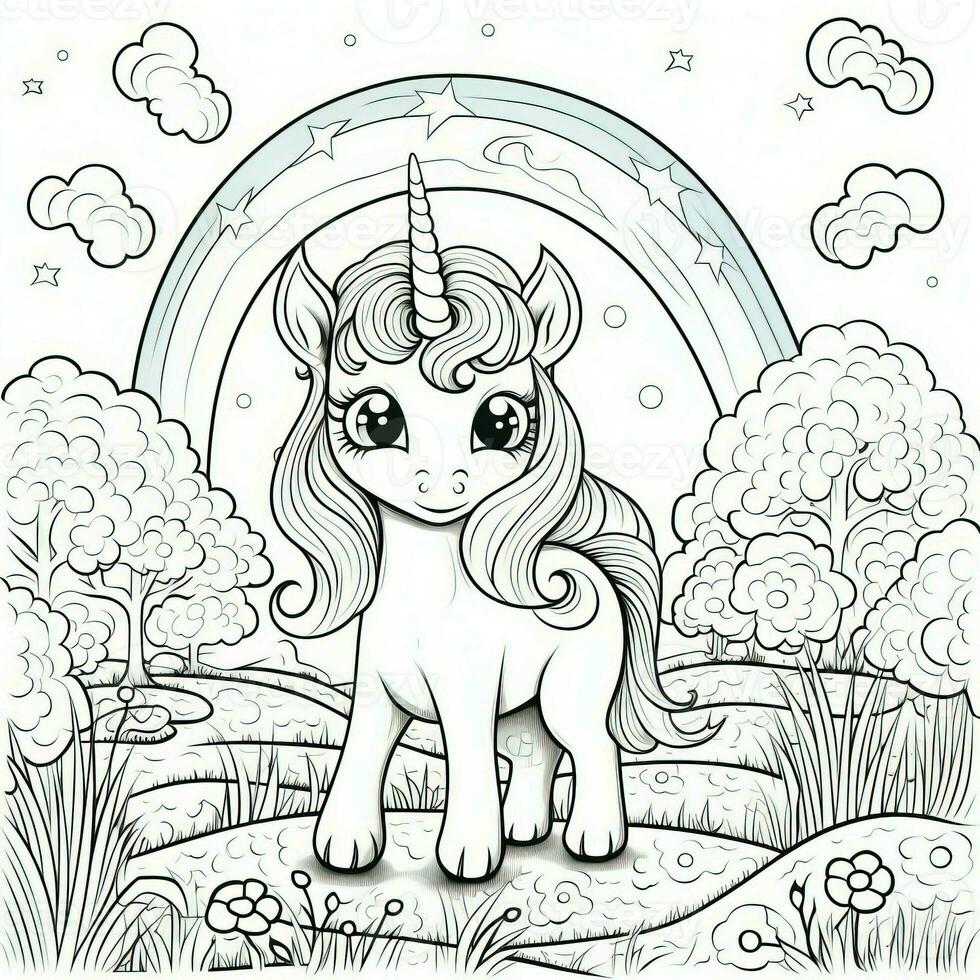 Kawaii Unicorn Coloring Pages photo