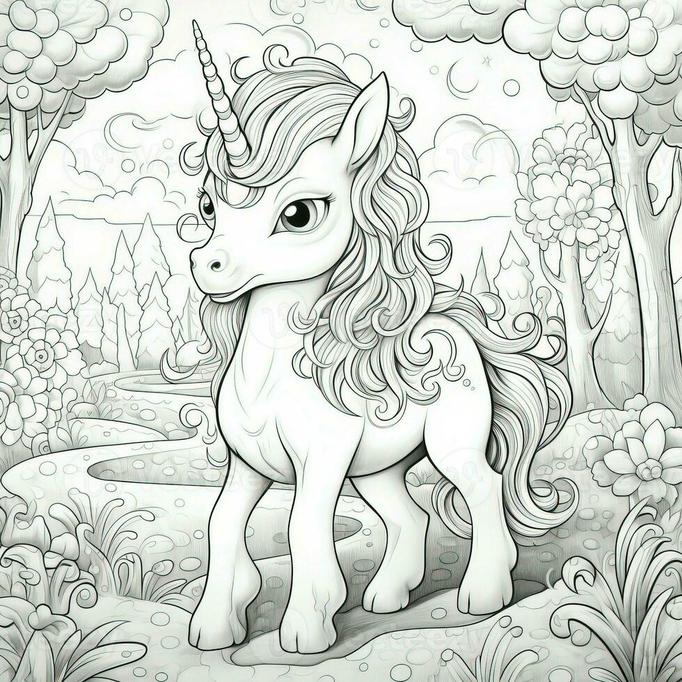 Kawaii Unicorn Coloring Pages photo