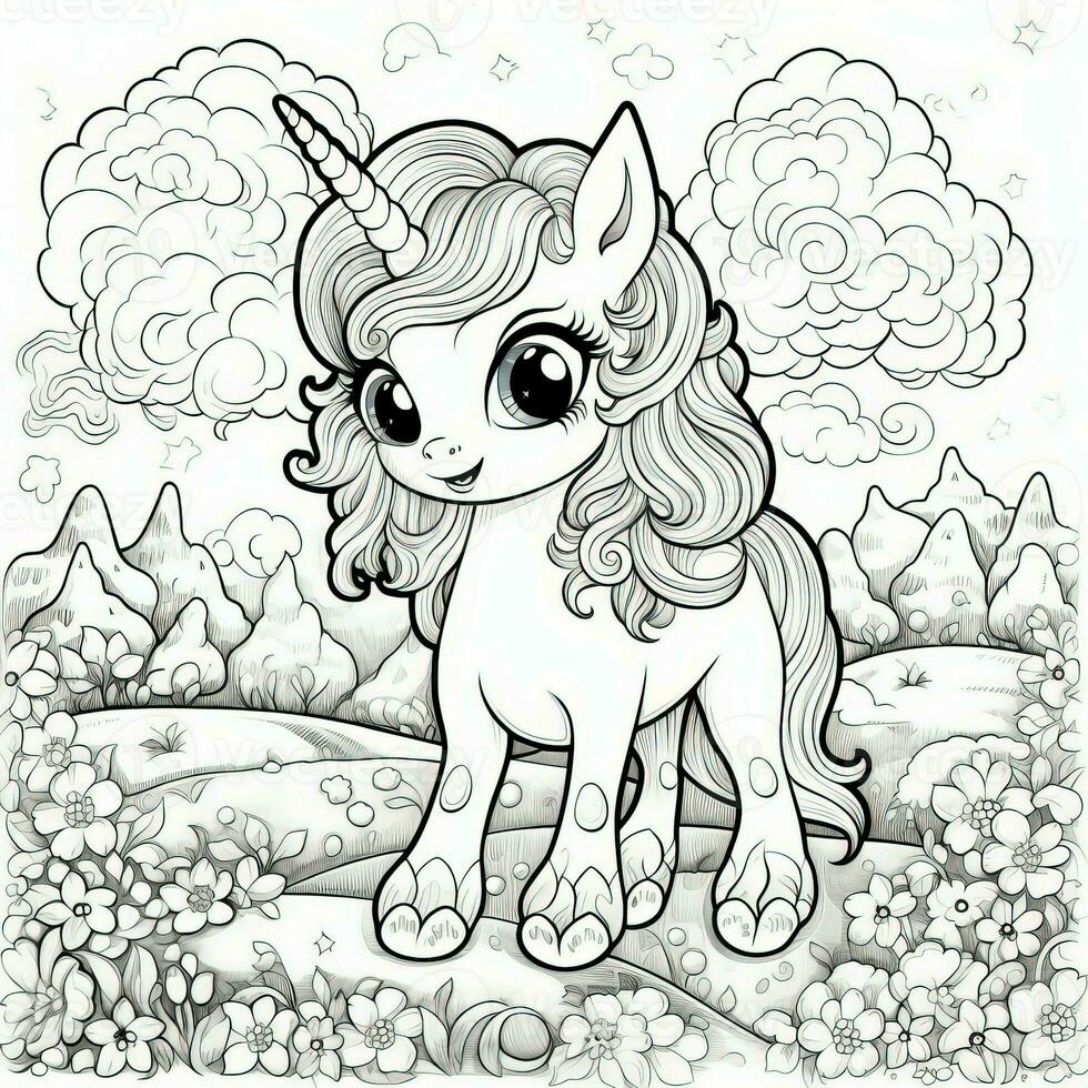 Kawaii Unicorn Coloring Pages photo