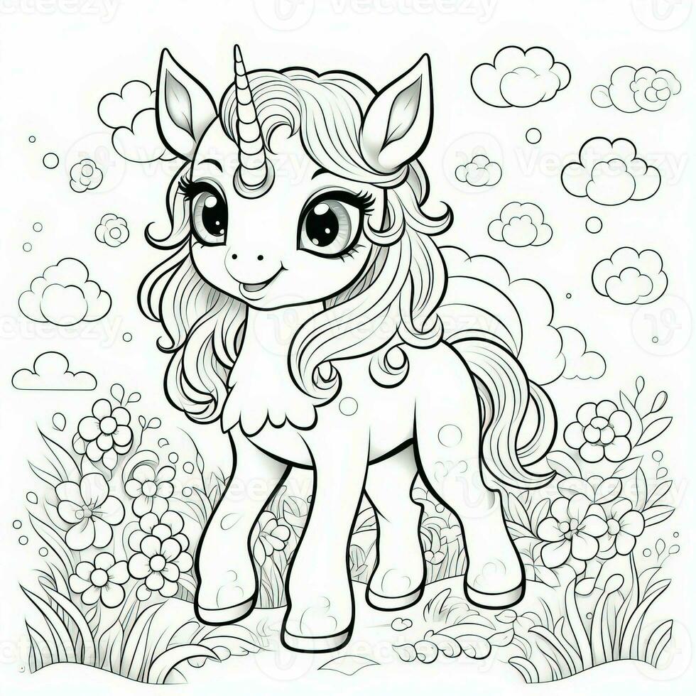 Kawaii Unicorn Coloring Pages photo