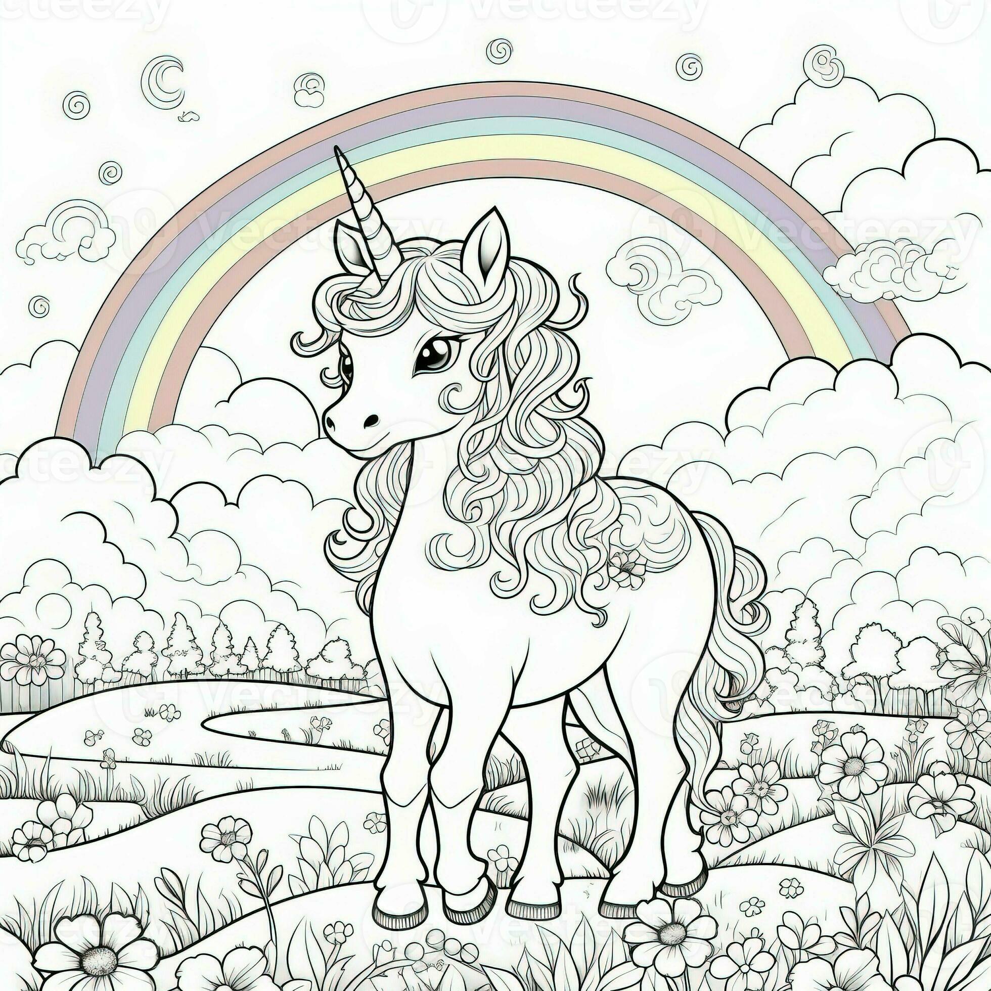 Kawaii Unicorn Coloring Pages 26774511 Stock Photo at Vecteezy