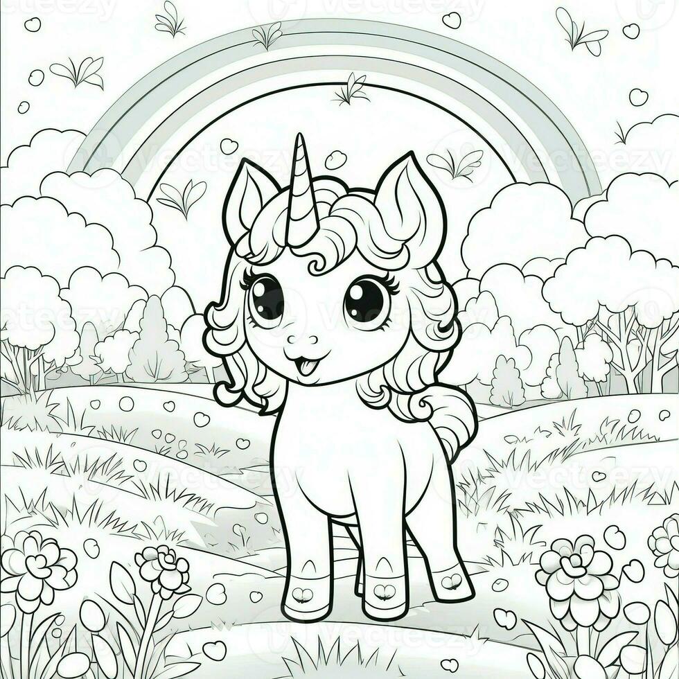 Kawaii Unicorn Coloring Pages photo