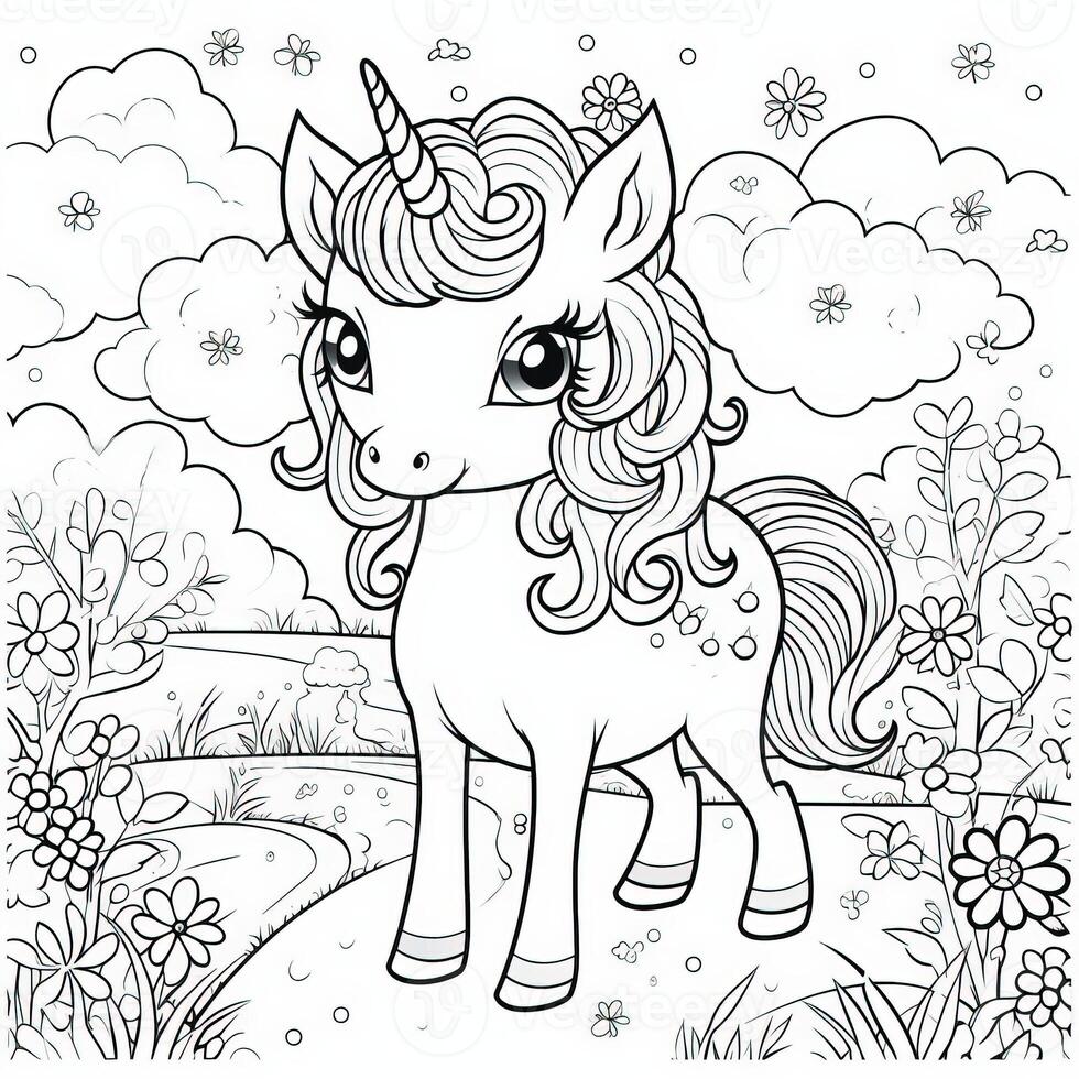 Kawaii Unicorn Coloring Pages photo