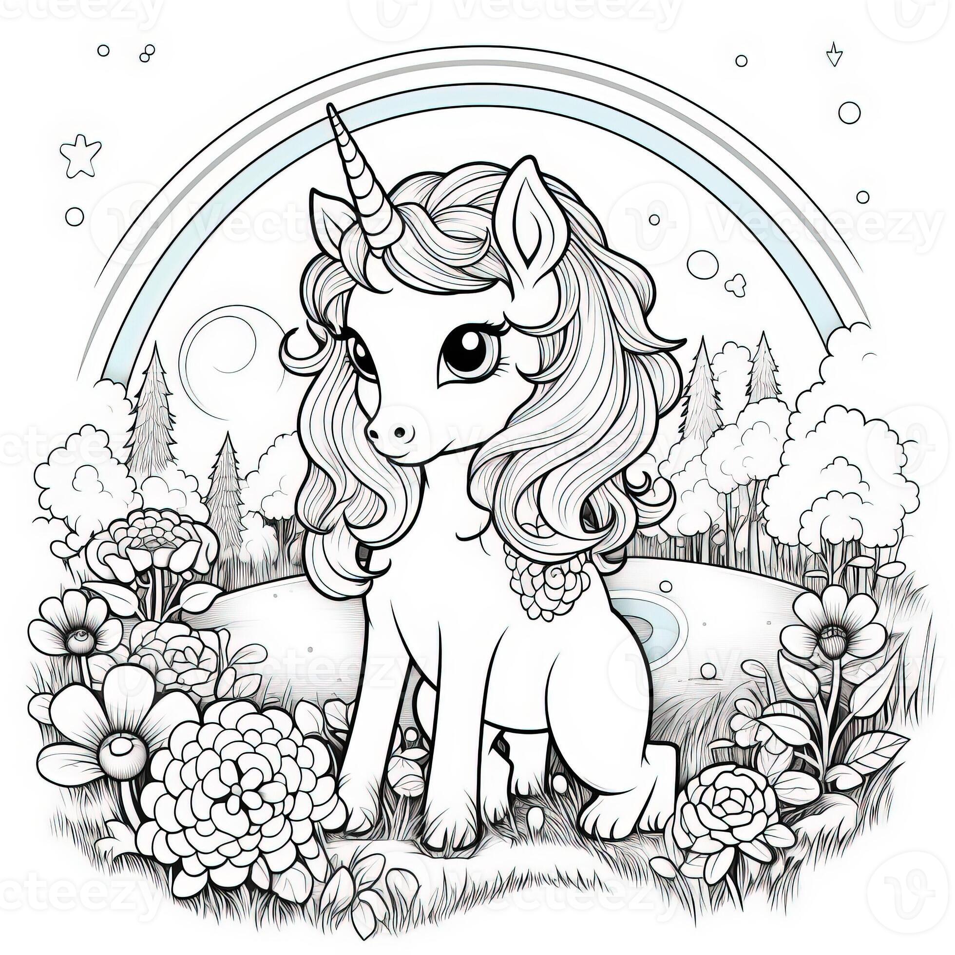 Kawaii Unicorn Coloring Pages 26774530 Stock Photo at Vecteezy