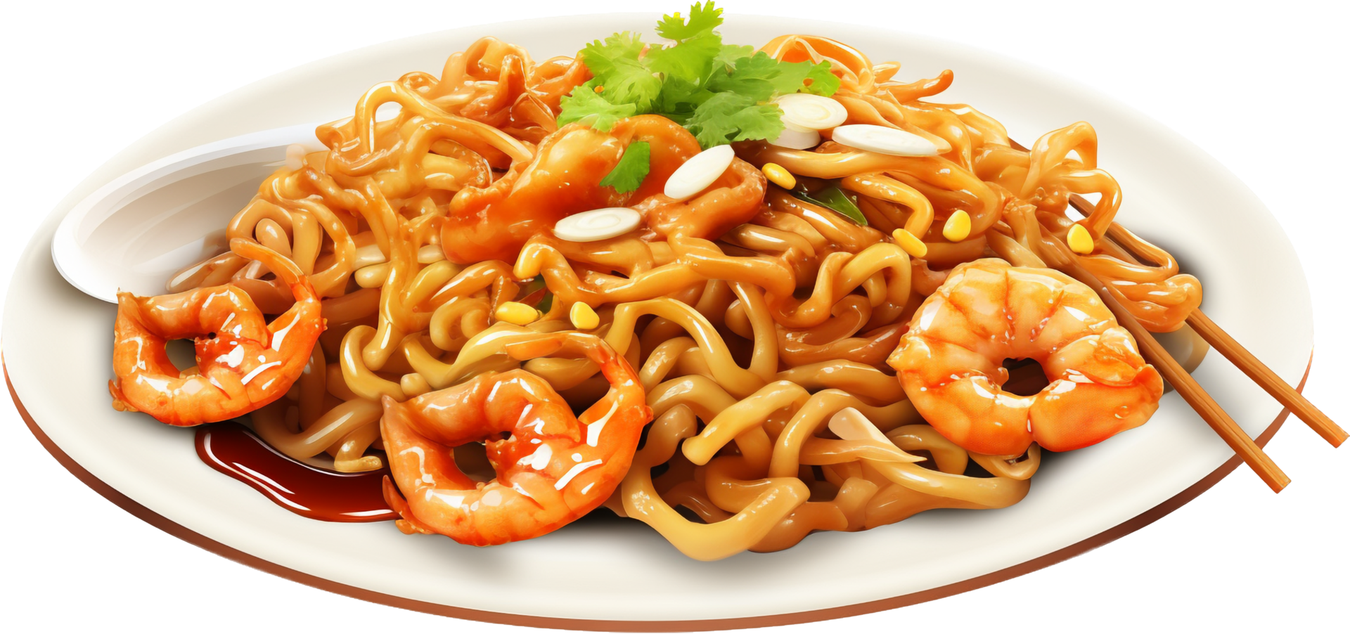 Cantonese Soy Sauce Pan Fried Noodles png with AI generated.