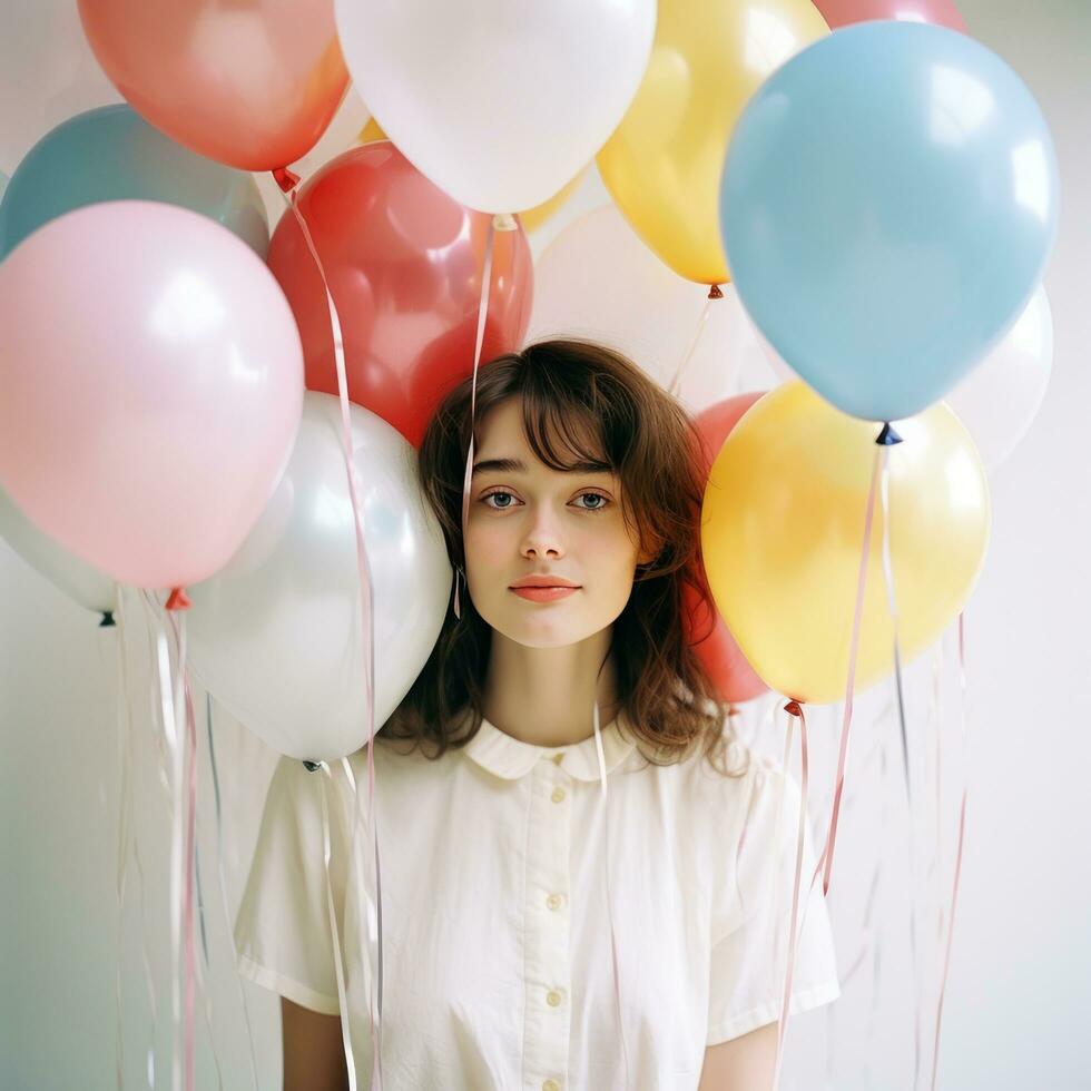 Birthday girl with balloons photo