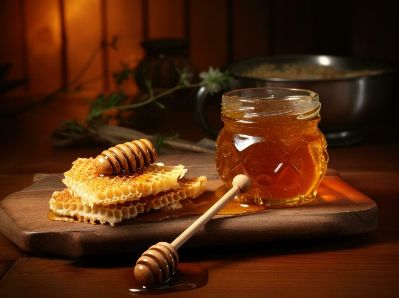 Jar with sweet honey photo