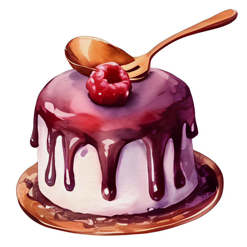 watercolor cake with raspberry on top, png