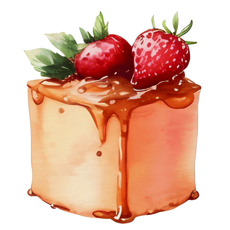 watercolor cake with strawberry on top, png