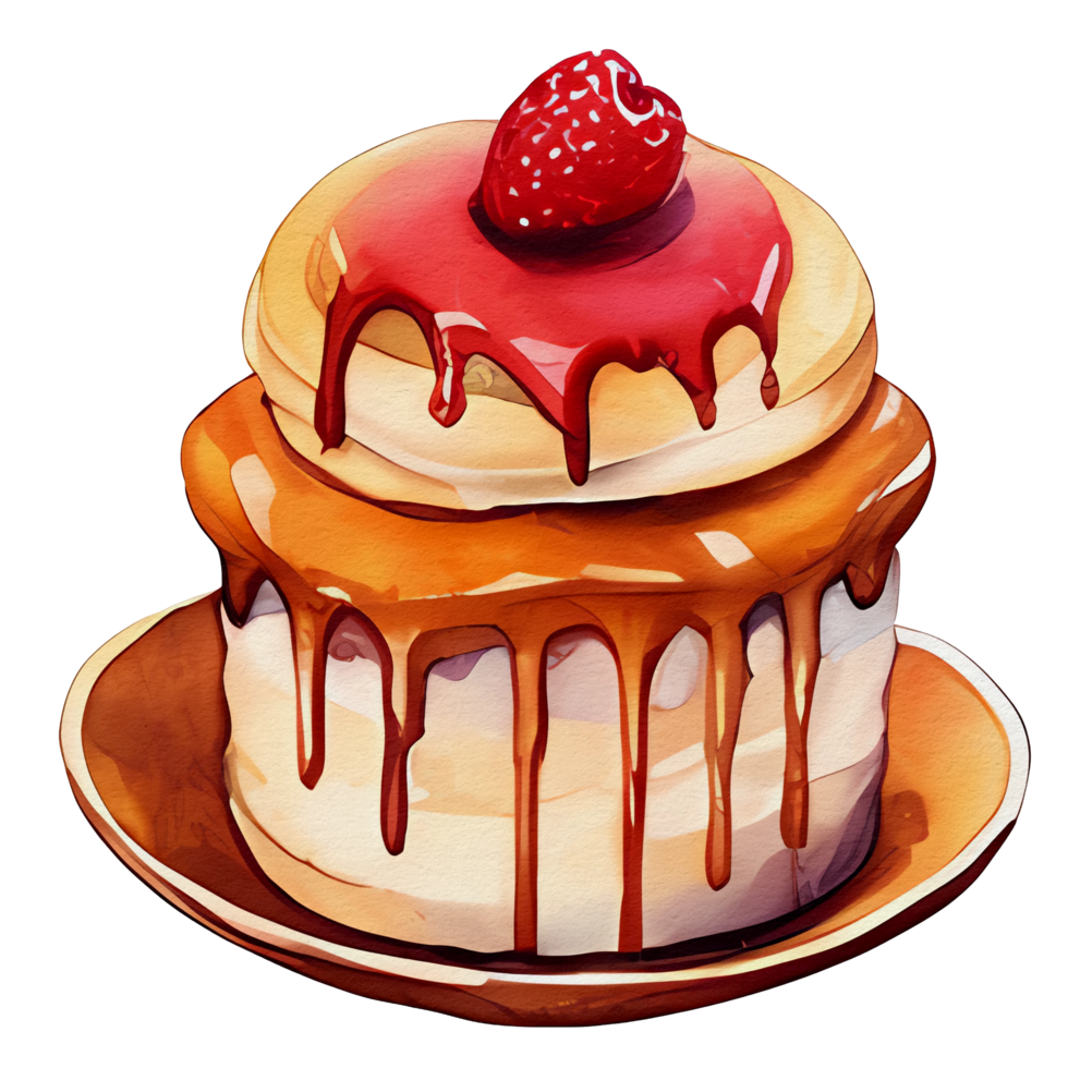 watercolor pancake with strawberry on top, png
