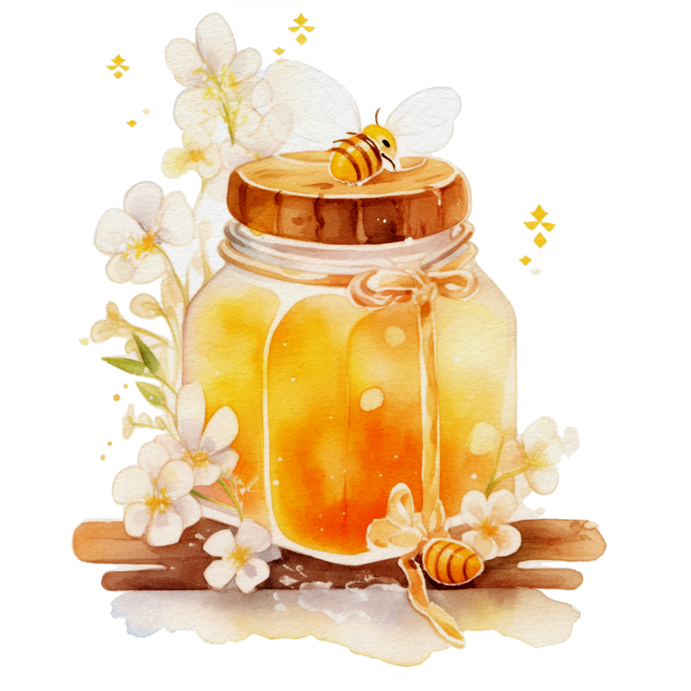 watercolor cute honey jar, ai generative png