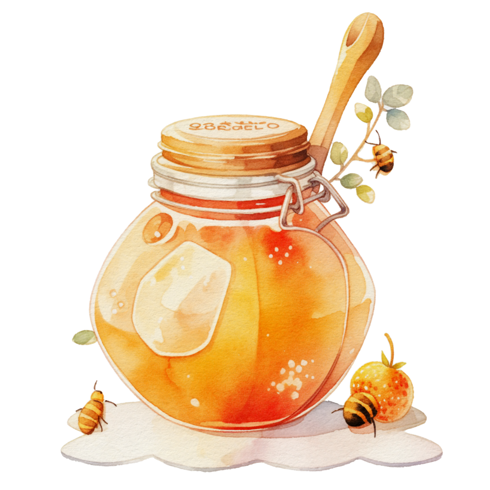 watercolor cute honey jar, png