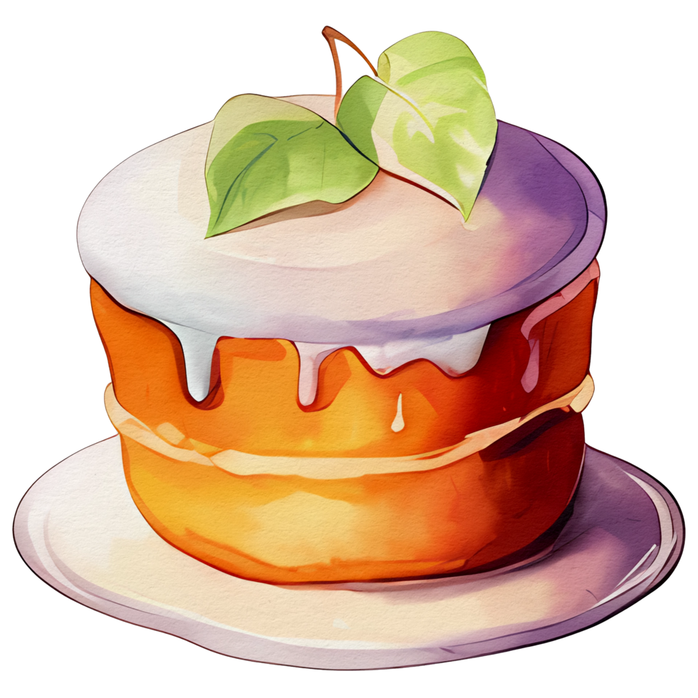 watercolor cake with leaves on top, ai generative 26775252 PNG