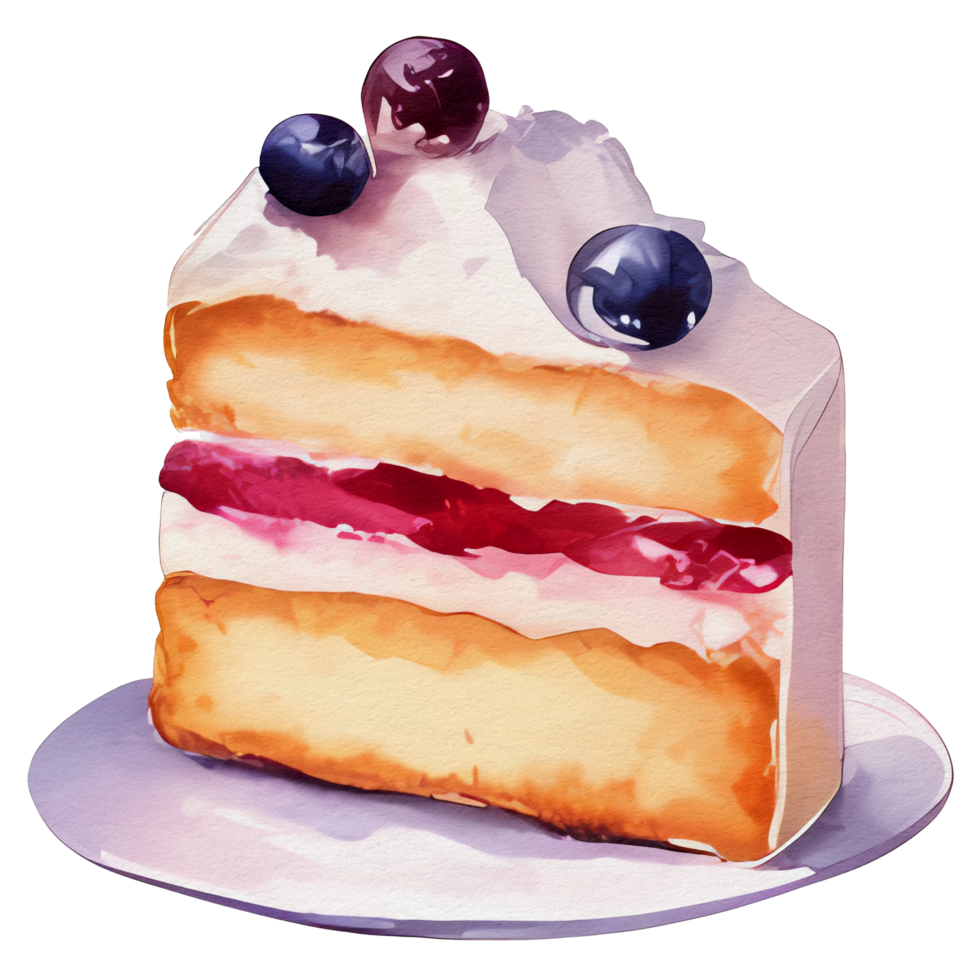 watercolor cake with blueberry on top, ai generative png