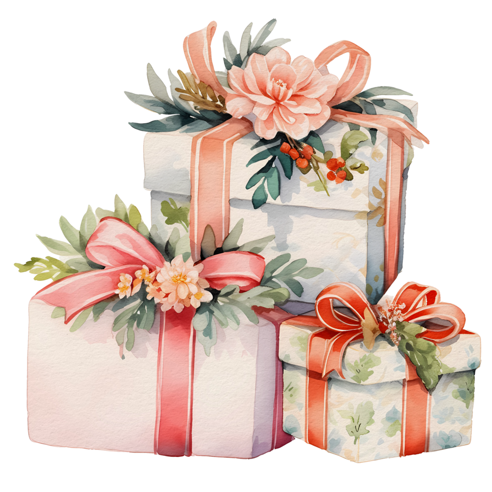 watercolor cute gift box, present, ai generative png