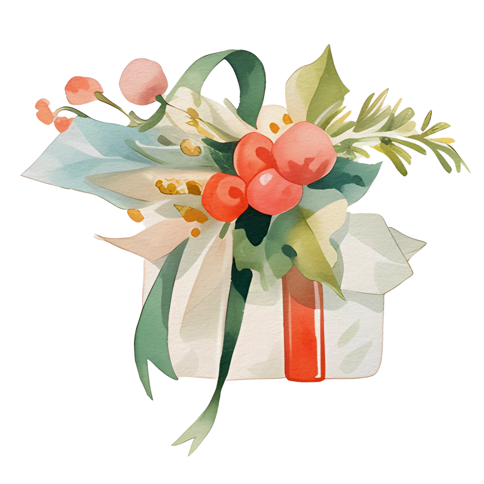 watercolor cute gift box, present, png