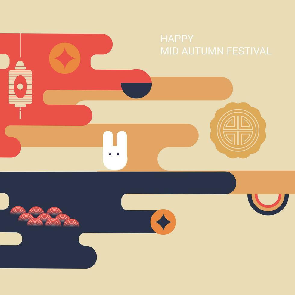 medio otoño festival geométrico estilo póster, saludo tarjeta, cubrir, fondo, bandera. ligero antecedentes. chino Traducción mediados de otoño. vector ilustración