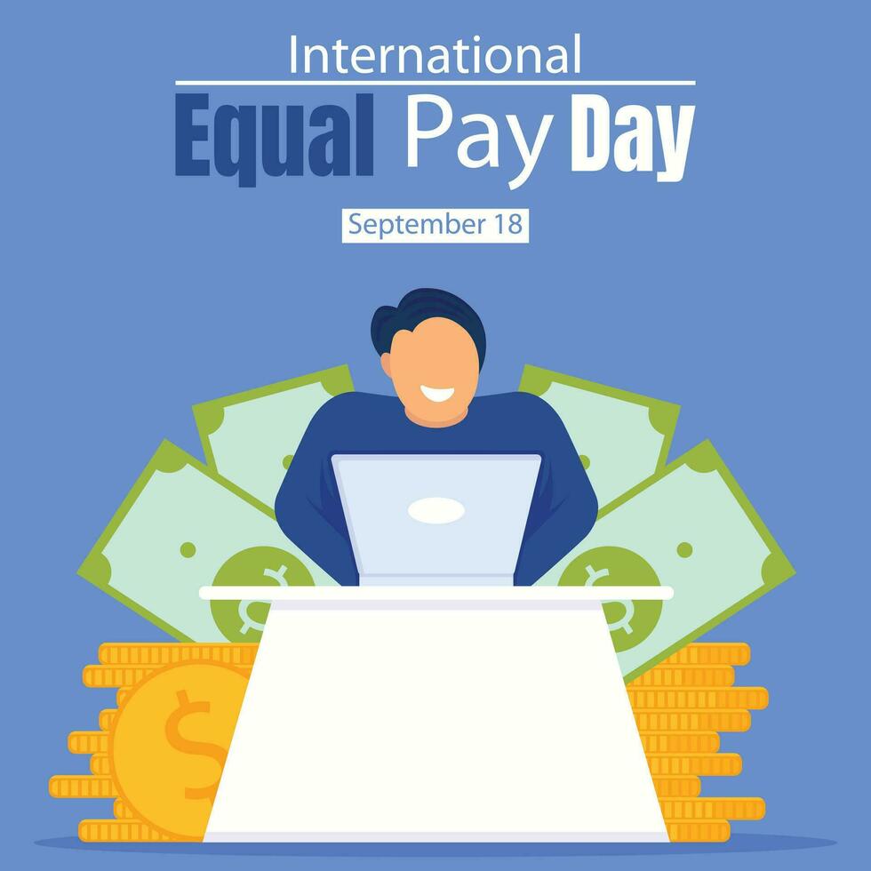illustration vector graphic of a man makes payments online via a laptop, perfect for international day, international equal pay day, celebrate, greeting card, etc.