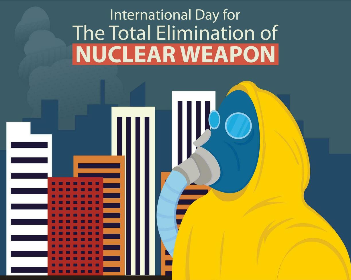 illustration vector graphic of a person in a nuclear armor in the middle of town, perfect for international day, the total elimination, nuclear weapon, celebrate, greeting card, etc.