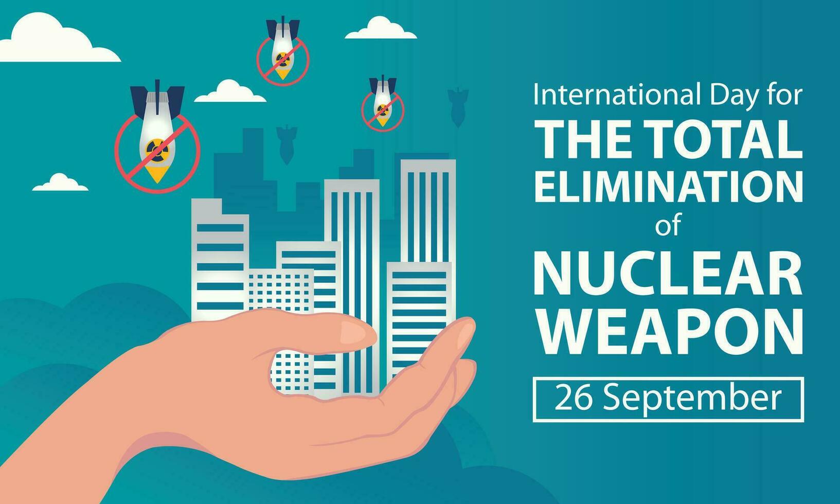 illustration vector graphic of hands holding the city that was dropped by a nuclear bomb, perfect for international day, the total elimination, nuclear weapon, celebrate, greeting card, etc.