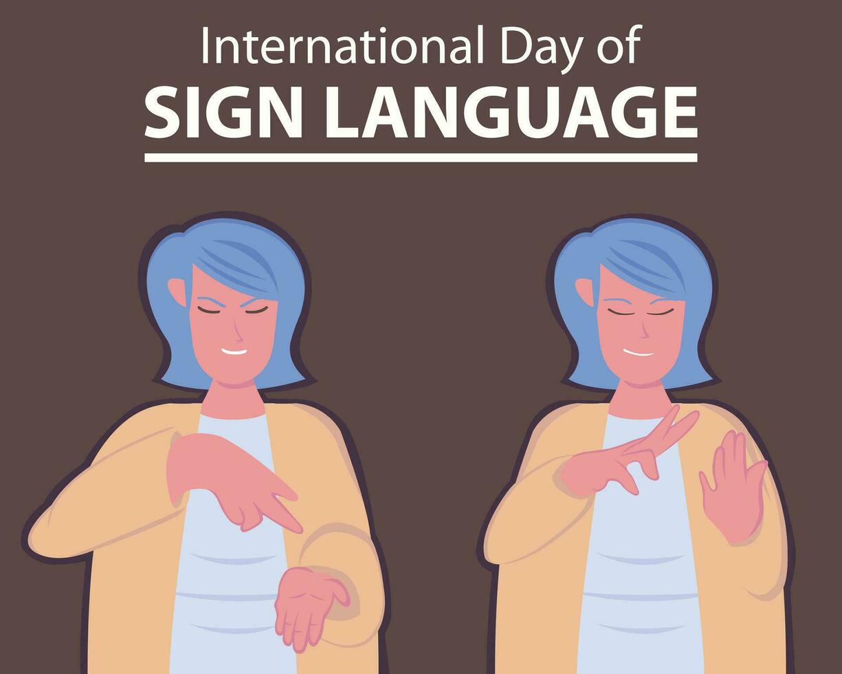 illustration vector graphic of a woman doing sign language in different poses, perfect for international day, international day of sign language, celebrate, greeting card, etc.