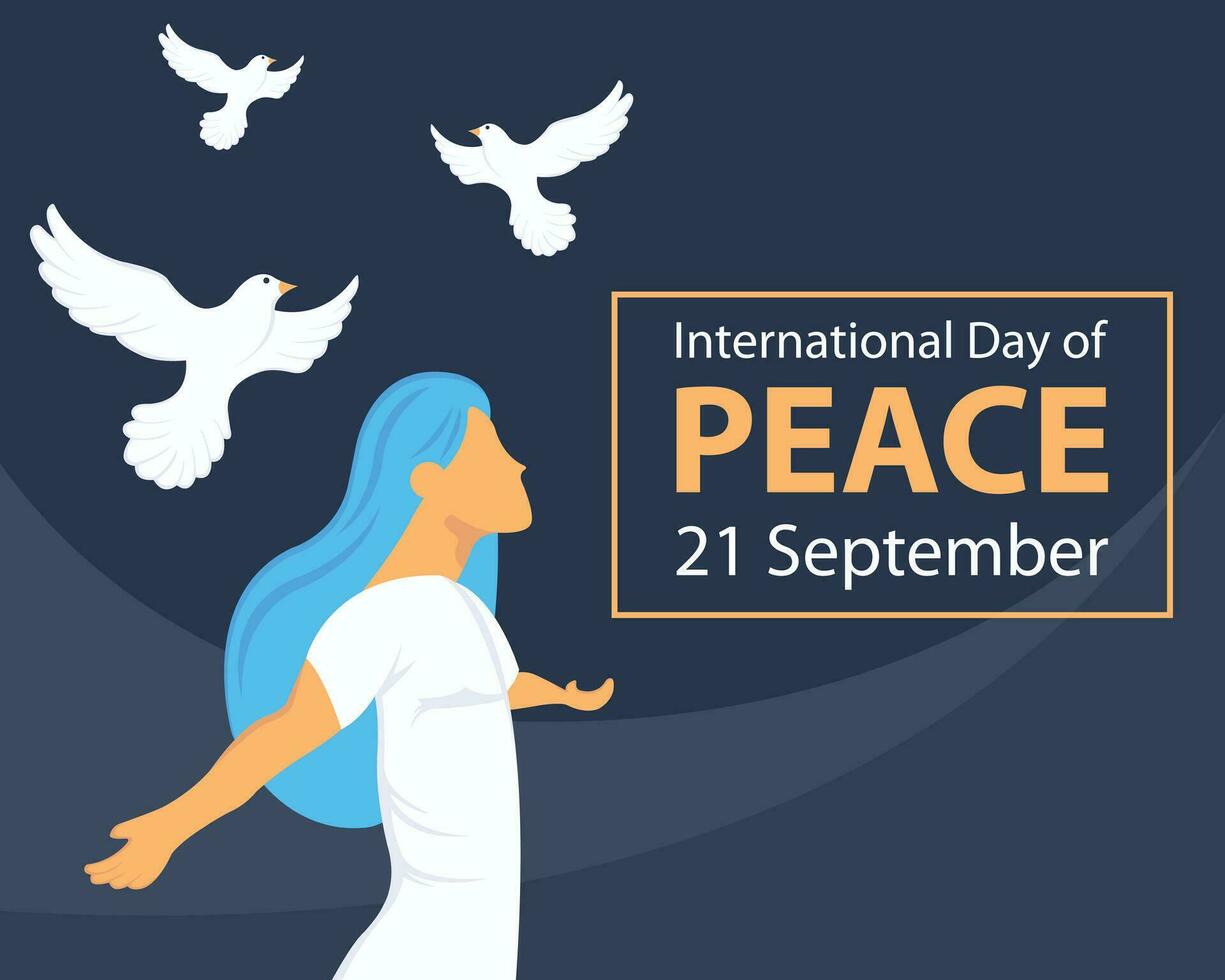 ilustración vector gráfico de un mujer se extiende su brazos como un paloma moscas libremente, Perfecto para internacional día, internacional día de paz, celebrar, saludo tarjeta, etc.