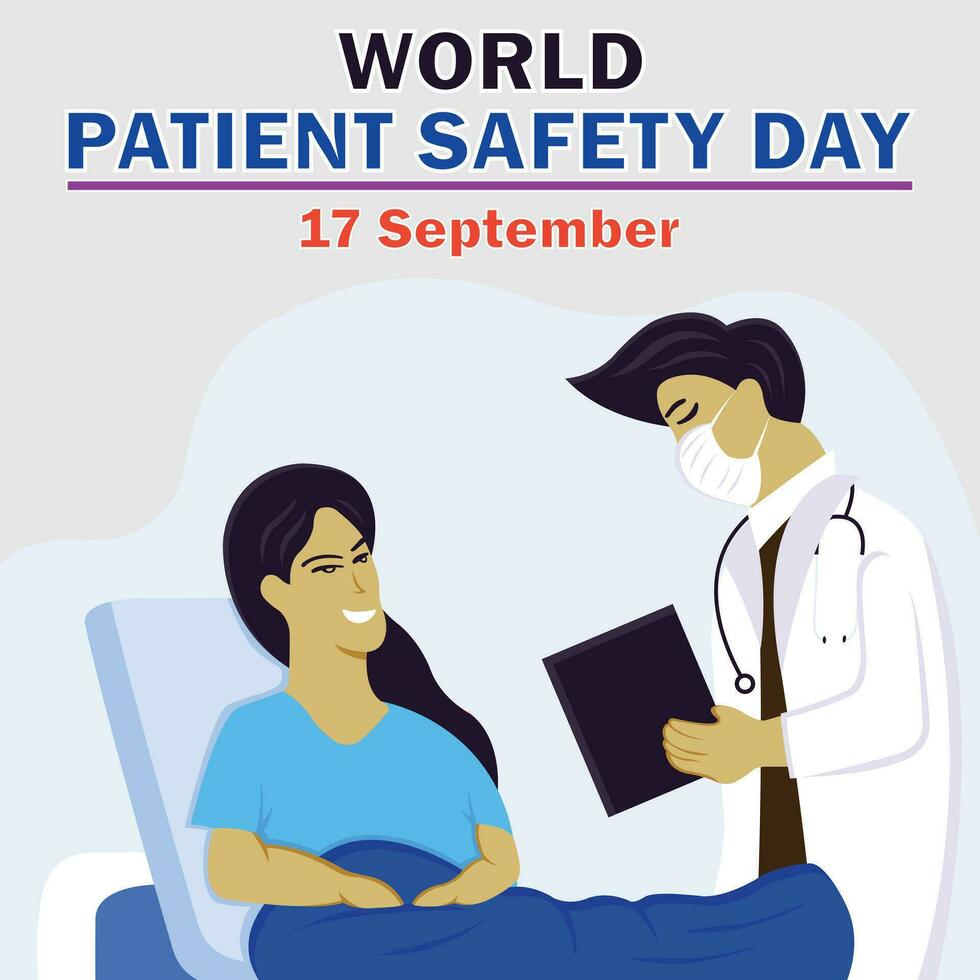 illustration vector graphic of a doctor is checking a patient's medical history, perfect for international day, world patient safety day, celebrate, greeting card, etc.