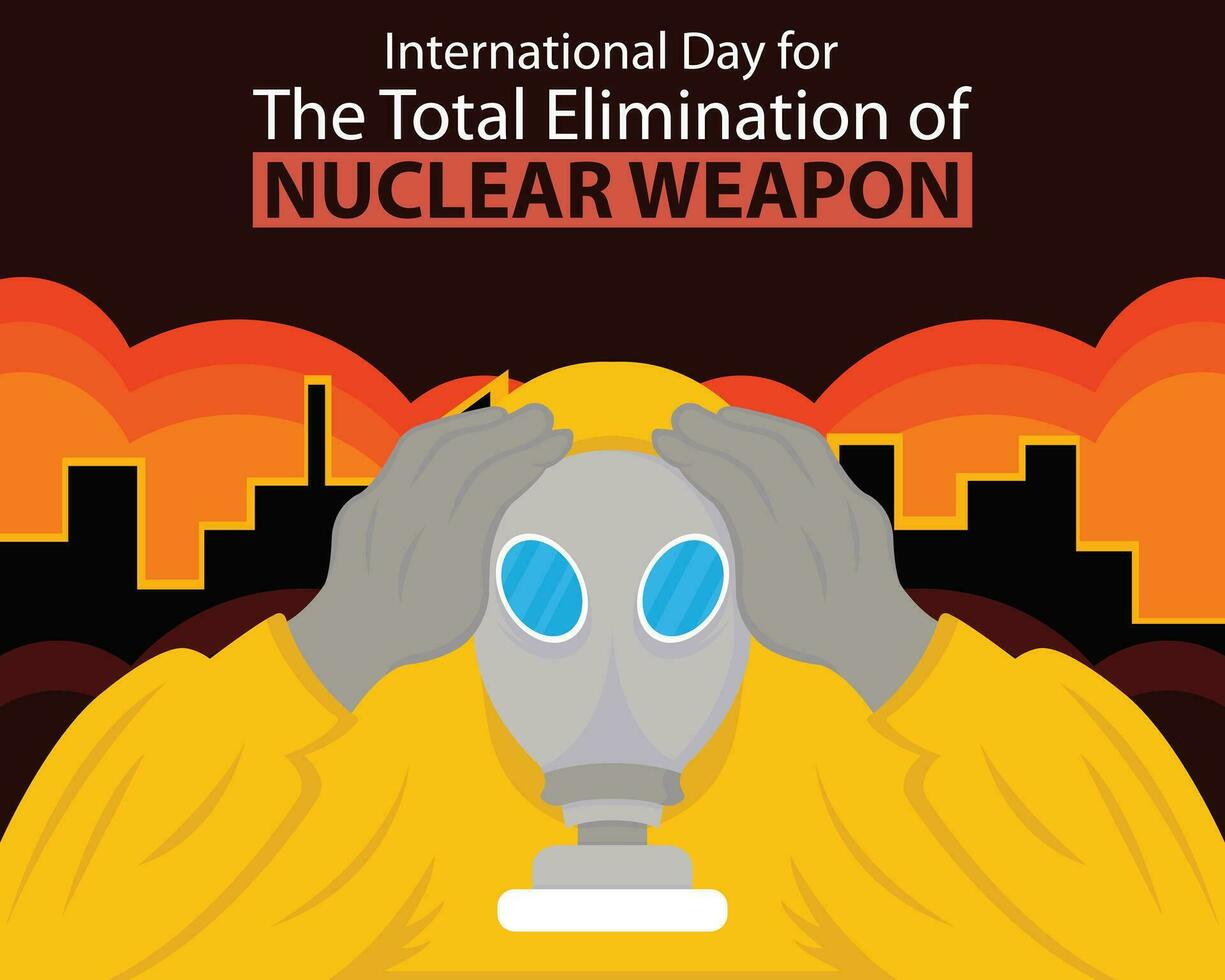 ilustración vector gráfico de un persona en un protector traje en el medio de un nuclear bomba explosión, Perfecto para internacional día, el total eliminación, nuclear arma, celebrar, saludo tarjeta.