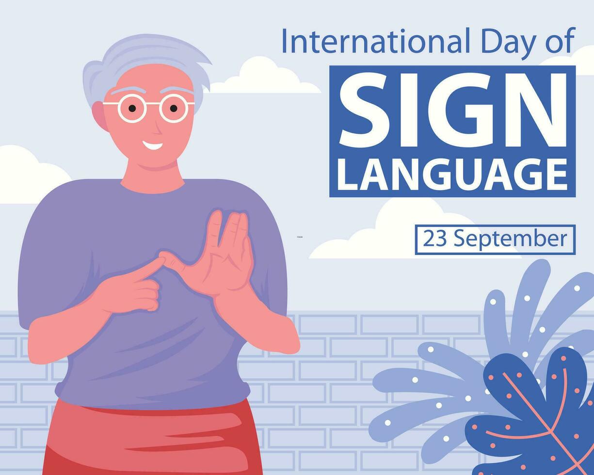 illustration vector graphic of a man wearing glasses using a sign language pose, perfect for international day, international day of peace, celebrate, greeting card, etc.