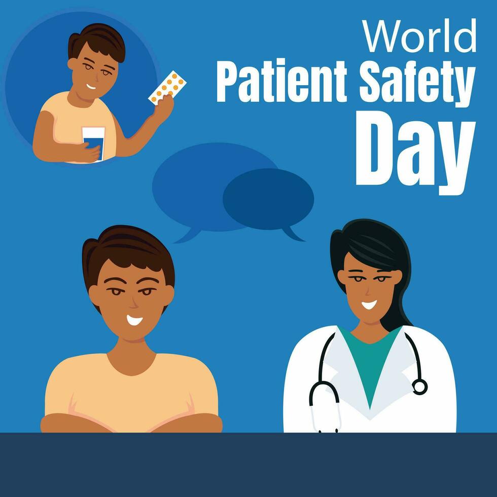 illustration vector graphic of the patient is consulting a doctor and the patient is going to take medicine, perfect for international day, world patient safety day, celebrate, greeting card, etc.