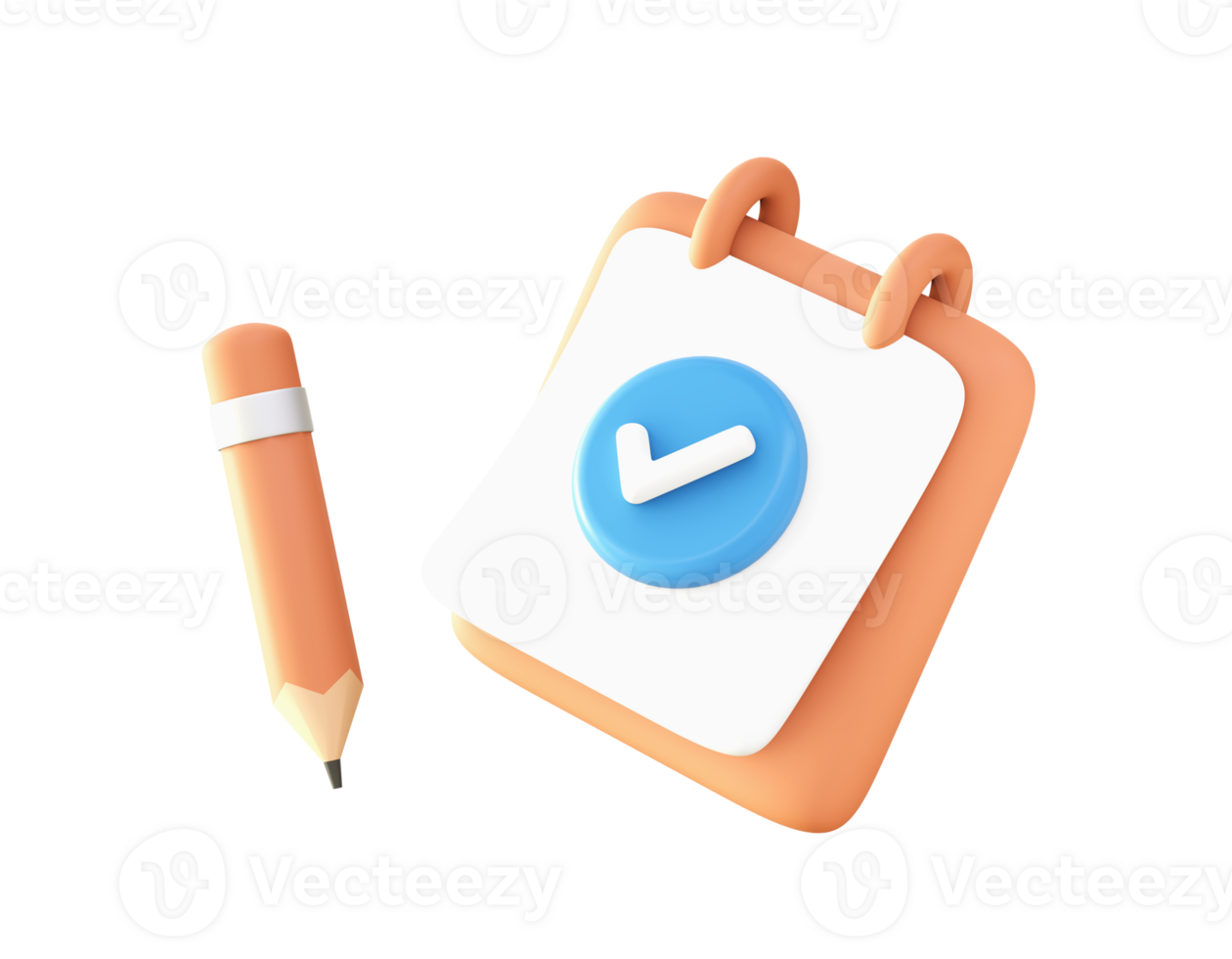 3d Orange reminder note with pencil and checklist icon for UI UX web mobile apps social media ads design png