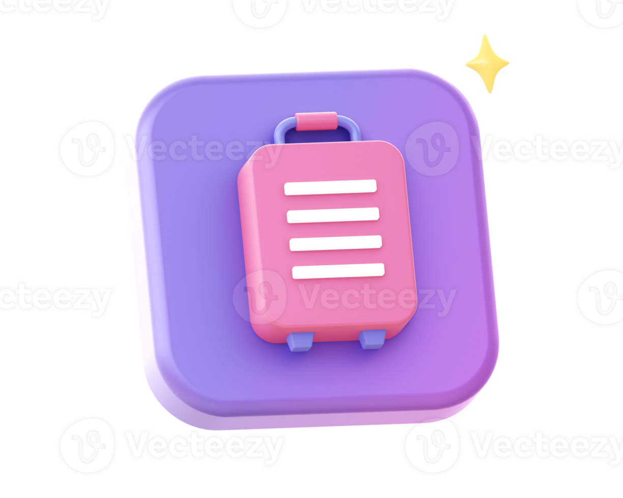 3d render of purple luggage suitcase side icon for UI UX web mobile apps social media ads design png
