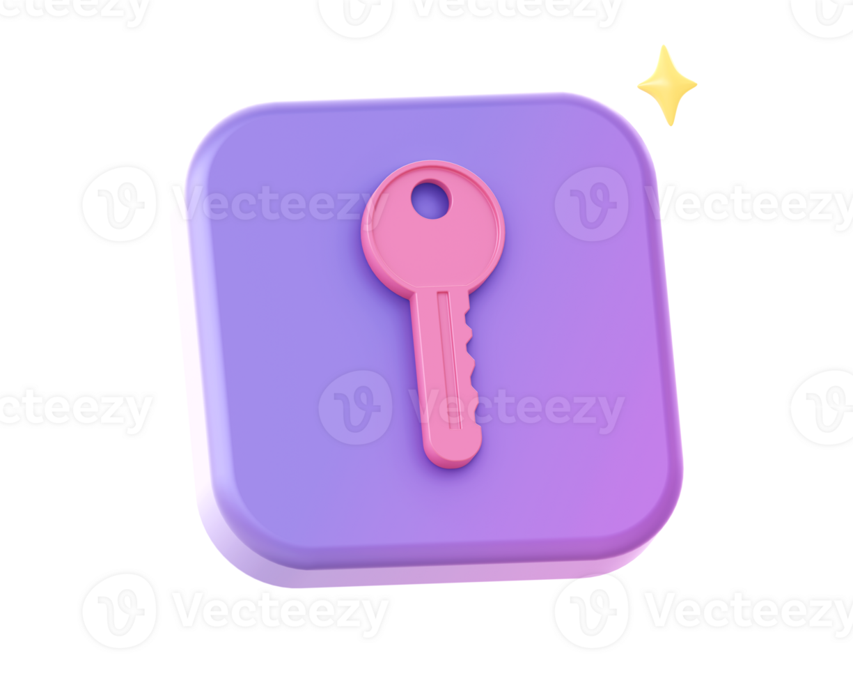 3d render of purple lock key side icon for UI UX web mobile apps social media ads design png