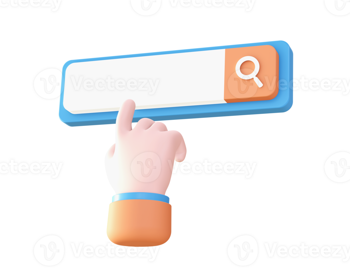 3d hand and search bar icon for UI UX web mobile apps social media ads design png