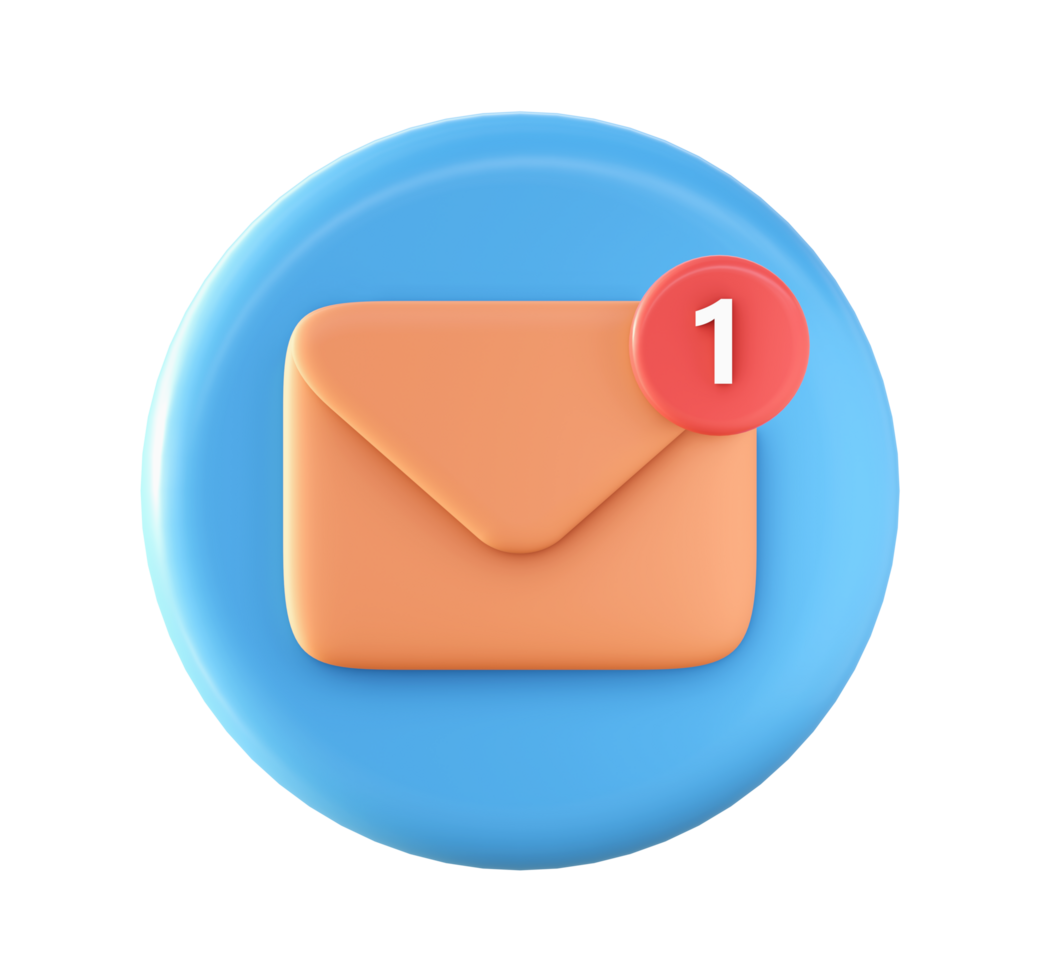 3d Orange mail or message notification icon for UI UX web mobile apps social media ads design png