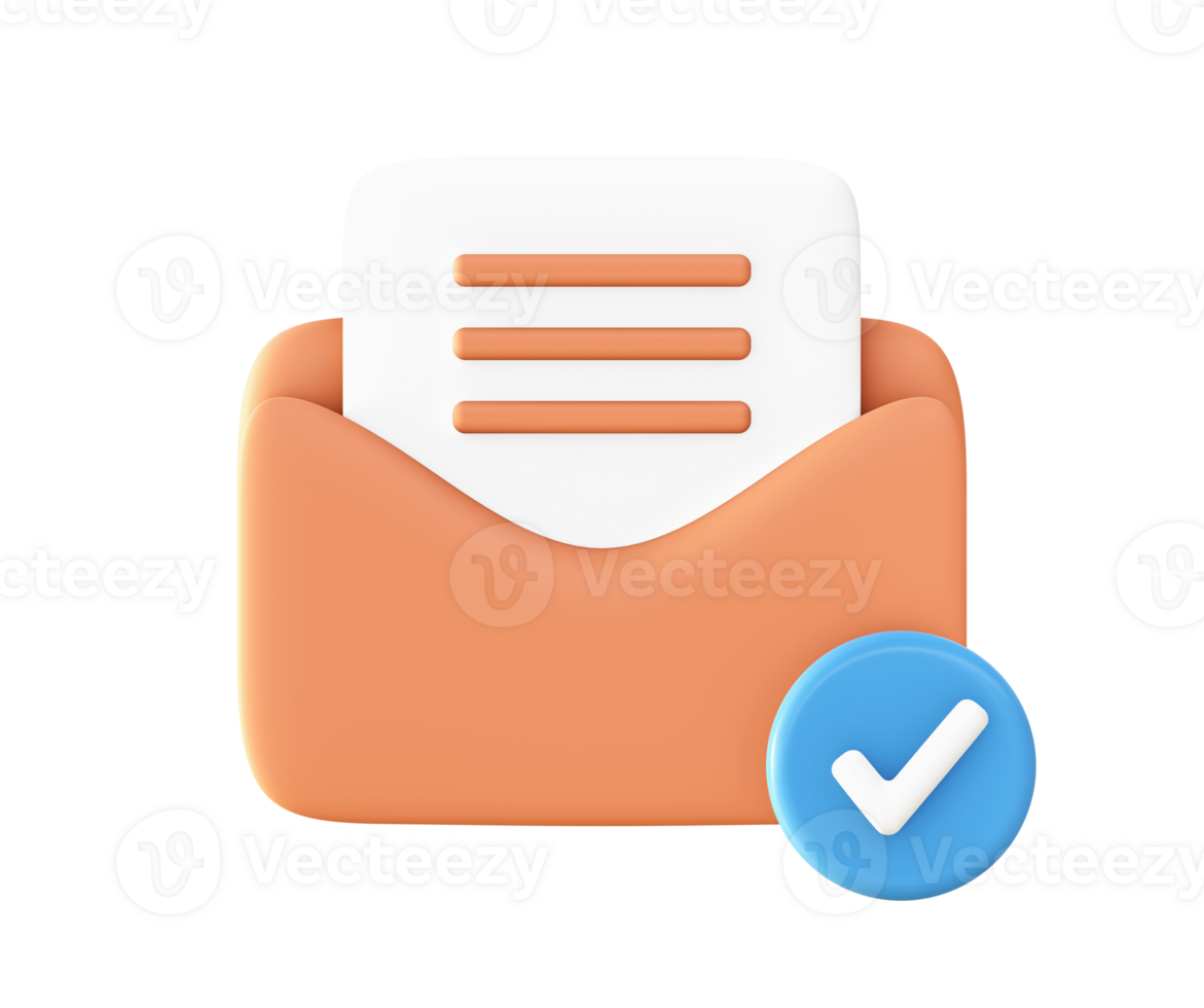 3d Orange email or message inbox with checklist icon for UI UX web mobile apps social media ads design png