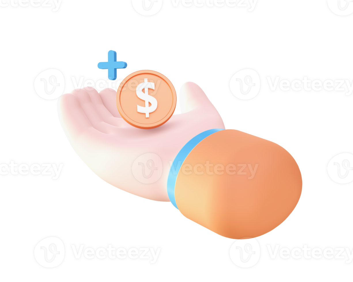 3d hand with coin icon for UI UX web mobile apps social media ads design png
