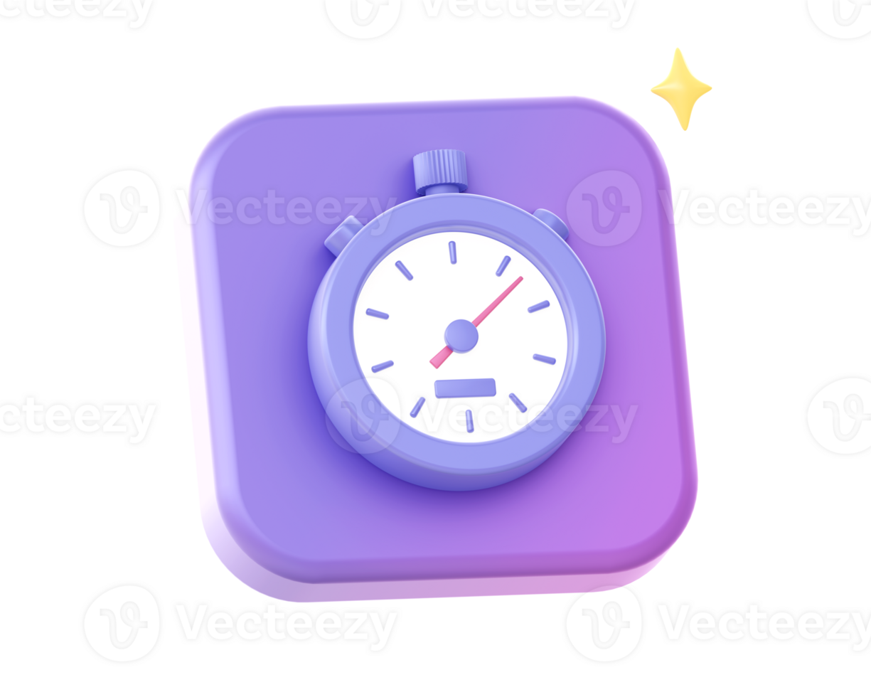 3d render of purple stopwatch time side icon for UI UX web mobile apps social media ads design png