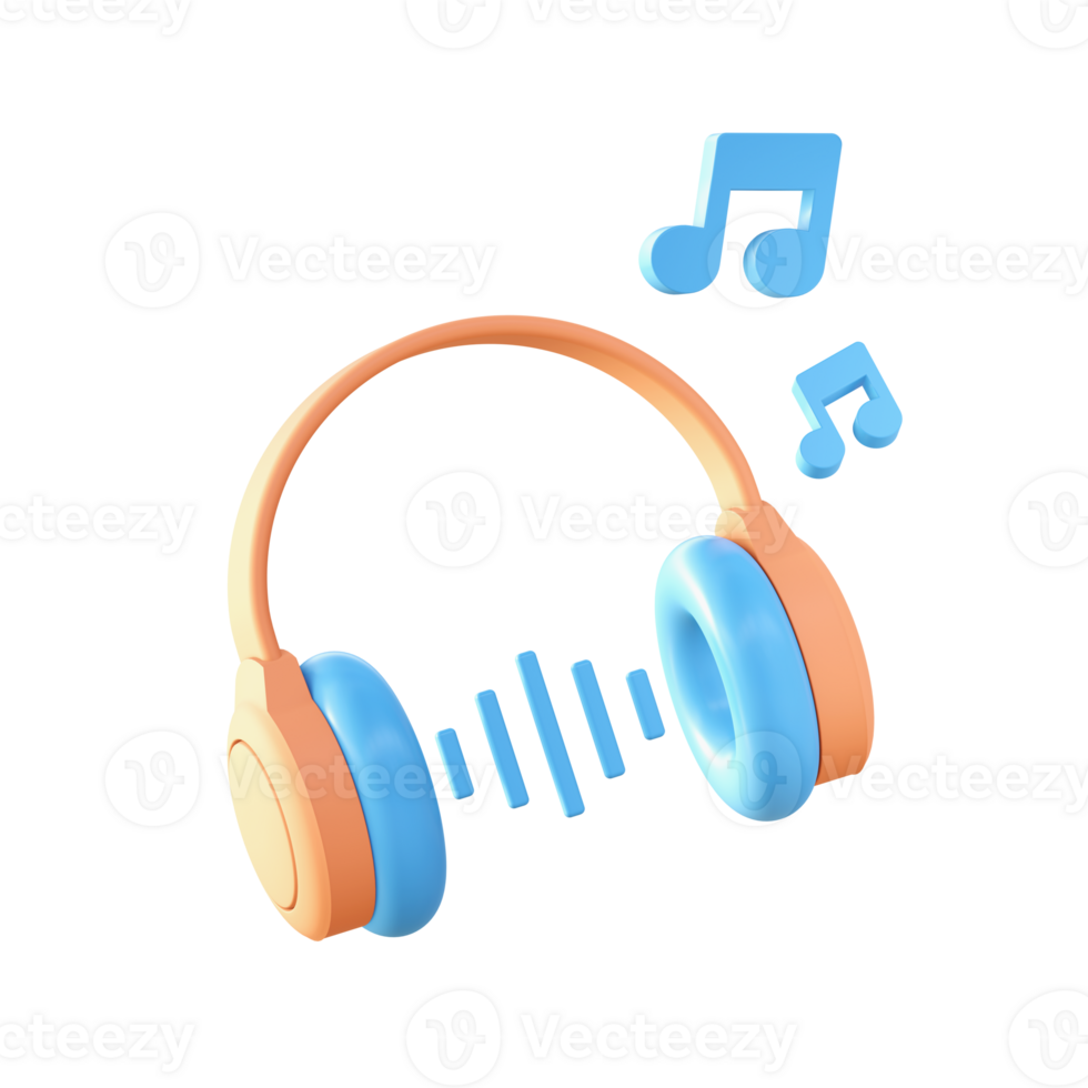 3d Listening to online music with headphone icon for UI UX web mobile apps social media ads design png
