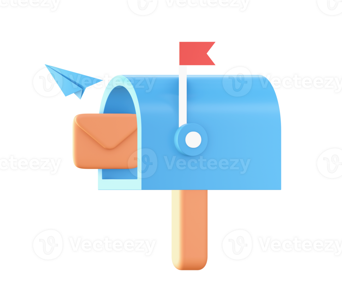 3d Orange blue Mailbox with paper plane icon for UI UX web mobile apps social media ads design png